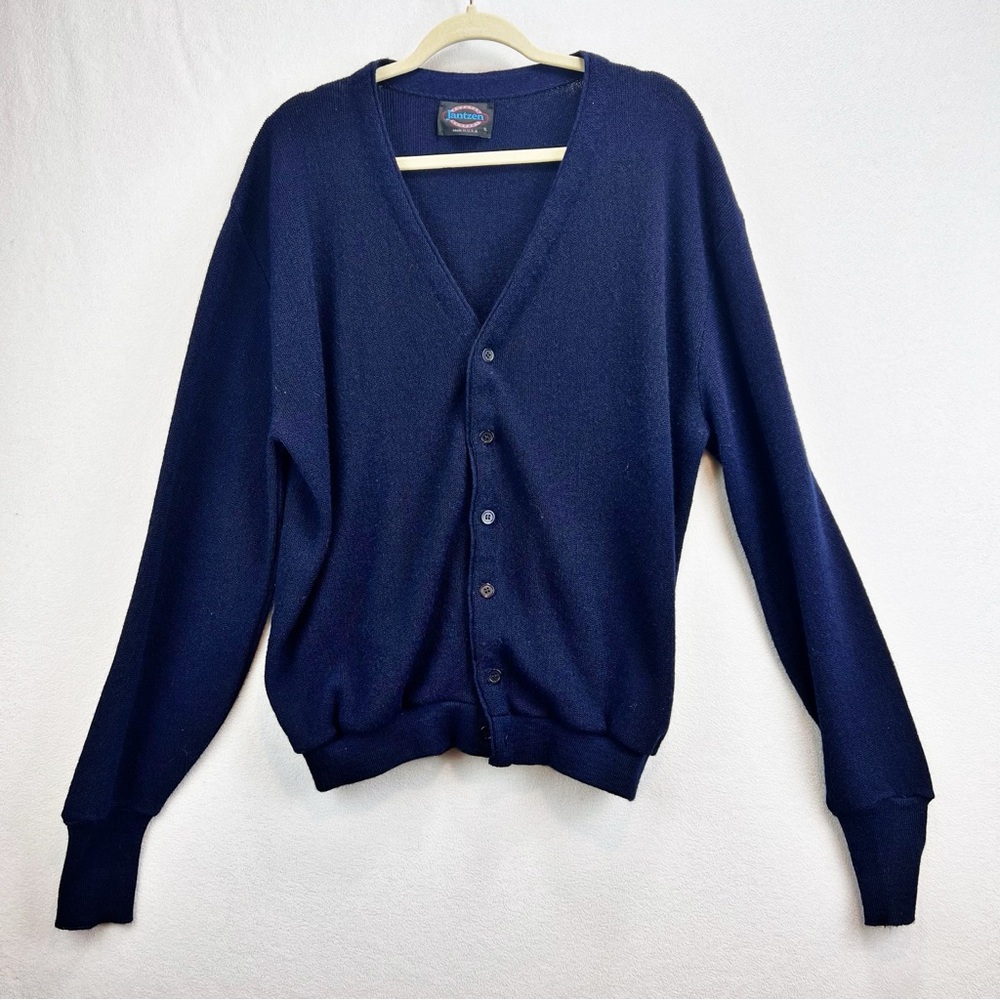 Retro Men’s Cardigan Navy Blue Size XL Grunge Cobain Grandpa Sweater Vintage
